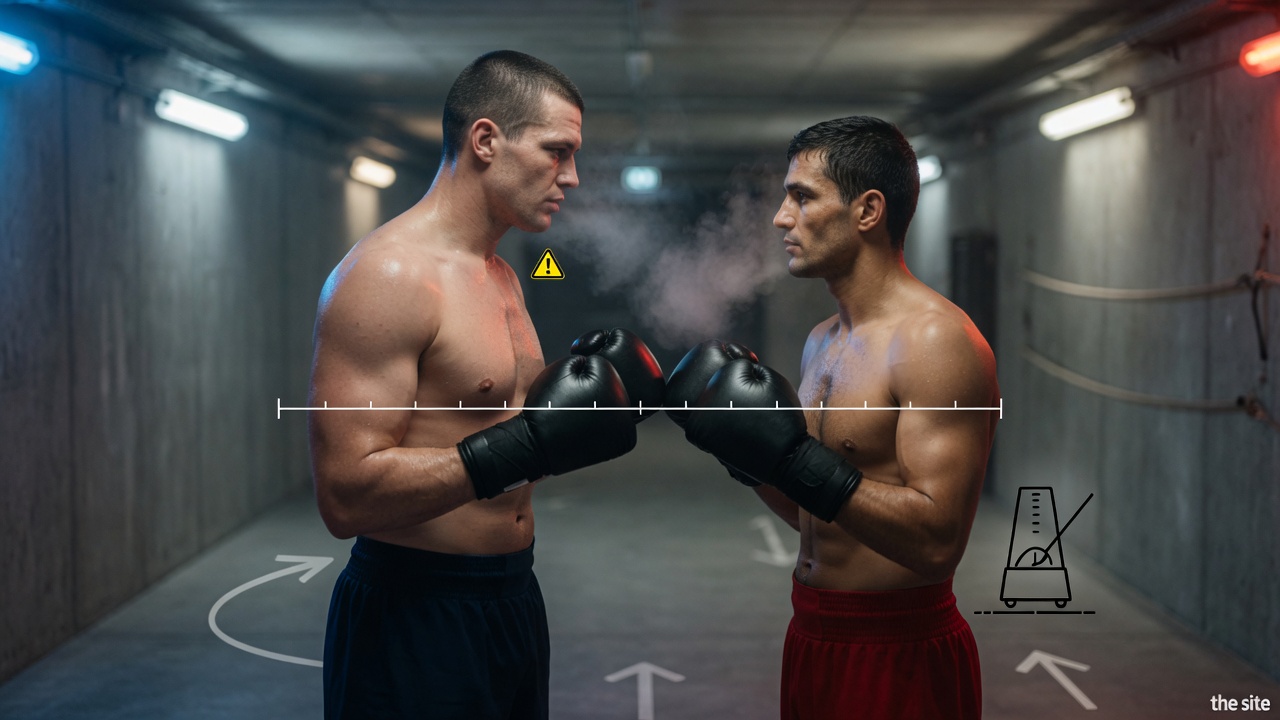 Photographic pre-fight face-off of Joe Joyce and Artem Suslenkov in moody blue-red rim lighting